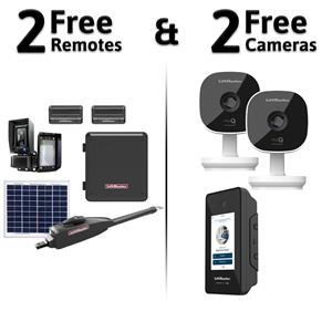 LiftMaster LA412UL Single Swing Solar Gate Opener Kit with MyQ Technology - Gate Opener Kit 10W, CAPXS (intercom) + 2 Free Remotes